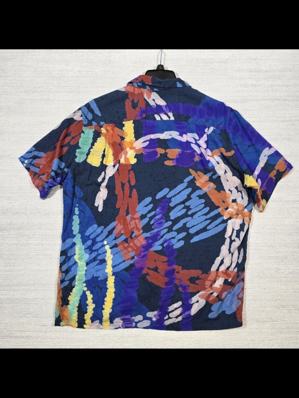 Portuguese Flannel Camp Shirt Mens L Coral Reef Abstract Geo Print Short Sleeve - Picture 2 of 7